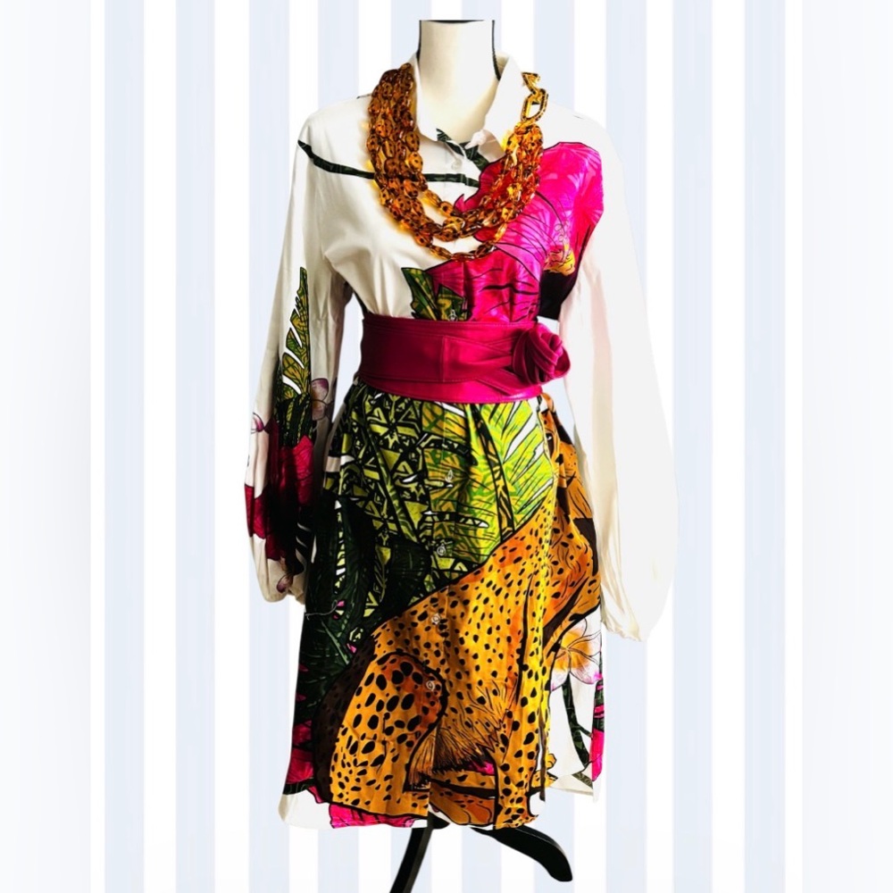 Sassy Jones Multicolor Alexus Animal Print Shirt Dress - Picture 6 of 6